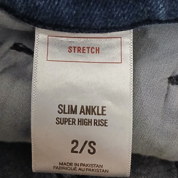 Express Jeans 2 Short Slim Ankle Super High Rise Dark Blue Denim Stretch - Picture 8 of 9